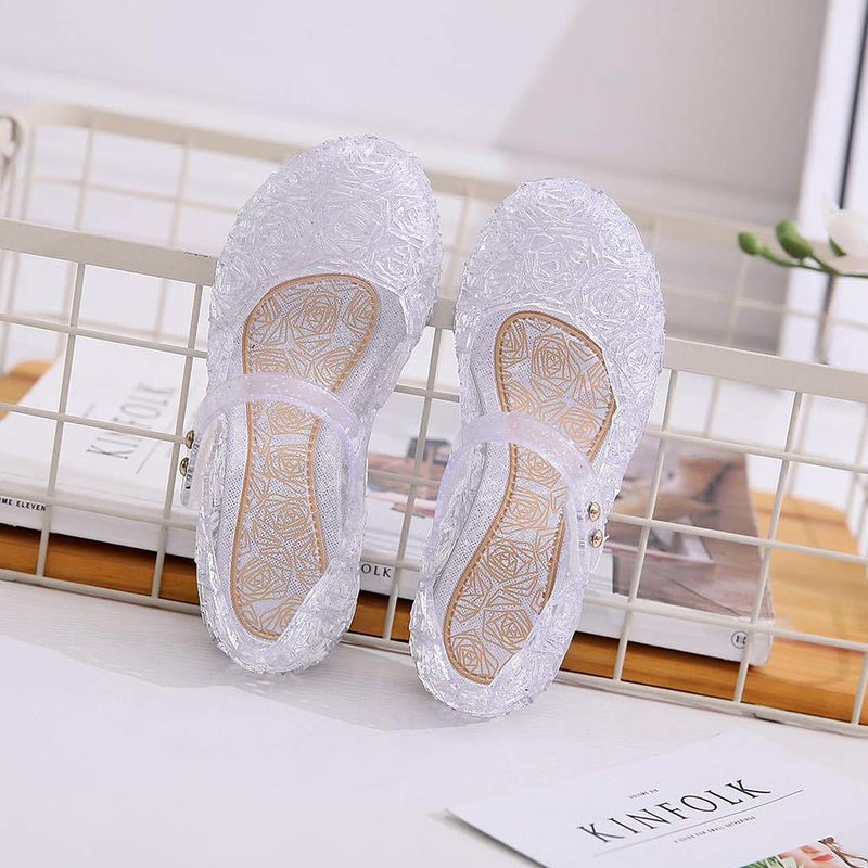 techcity Princess Girls Sandals Dress Up Dance Party Cosplay Jelly Shoes for Kids Toddler Mary Janes (A-White, Numeric_1_Point_5) - Image 4